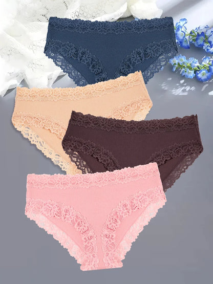 Comfortable Cotton Lace Panties for Women – 4-Piece Set, S–XL