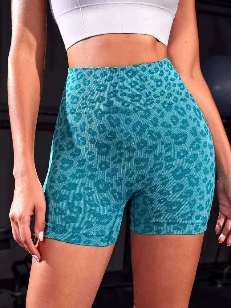 High Waist Peach Hip Quick-Drying Tight-Fitting Wearing European and American Leopard yoga Pants Summer New Shorts