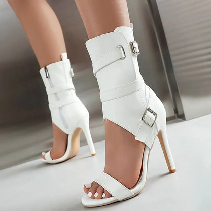 Plus Size 48 Sexy Red Thin High Heels Party Sandals Women Black Dancing Shoes Stilettos Summer White Ankle Booties