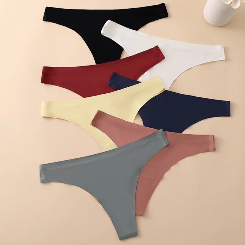 1PC Women Seamless Thongs Ice Silk T-back Solid G-String Breathable Crotch Sexy Lingerie Women&