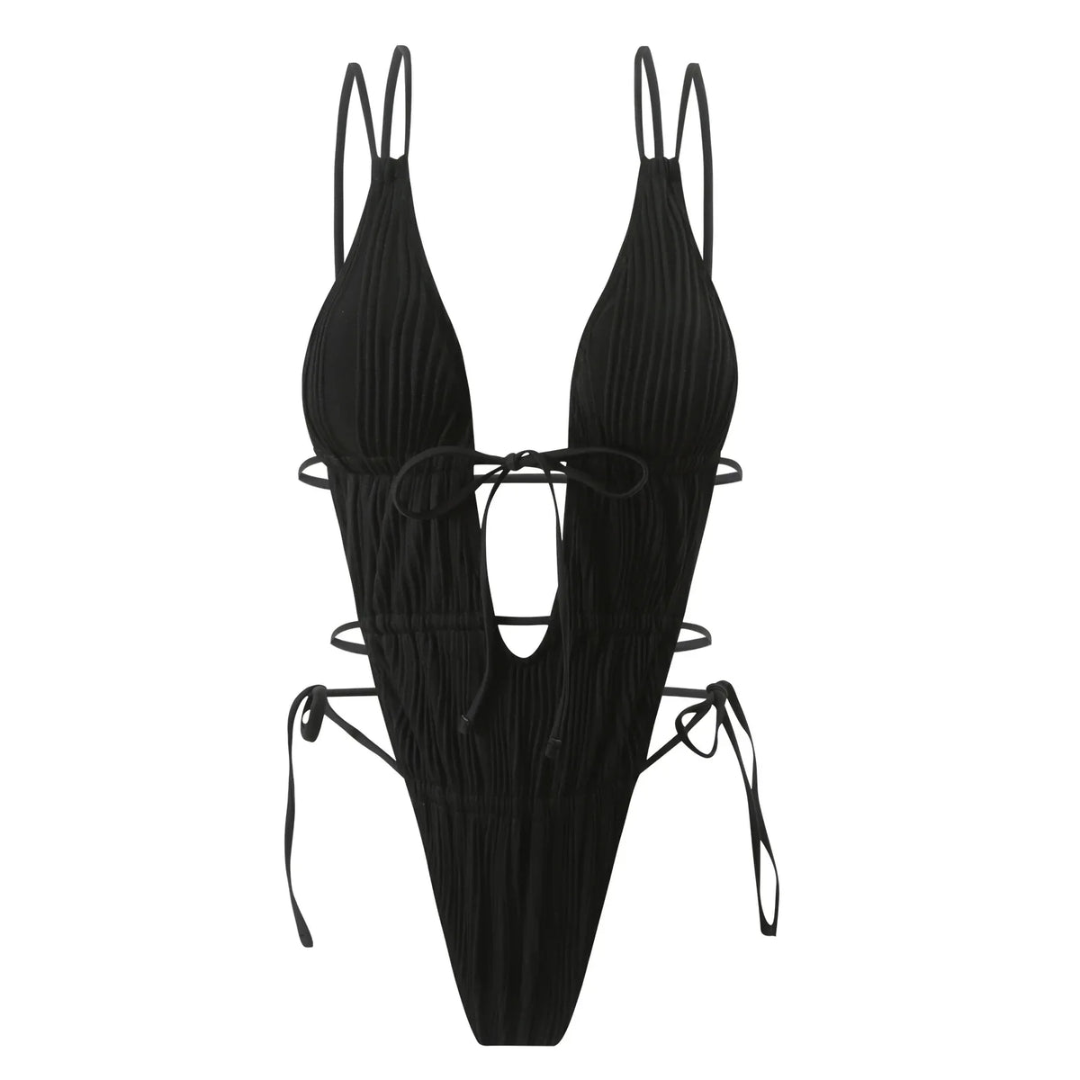2026 New Deep V One Piece Black Swimsuit Halter Solid Color Women&
