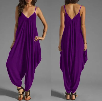 Summer Jumpsuits for Women Full-Length Playsuit Sexy V-Neck Sleeveless Jumpsuits Solid Color Pants Female Casual Loose Rompers