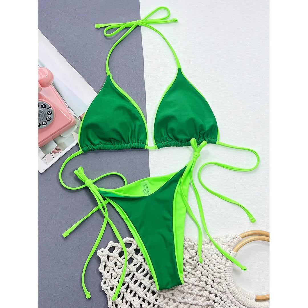 Sexy 7 Colors Halter Brazilian Bikini Female Swimsuit Women Swimwear Two-Pieces Bikini Set Bather Bathing Suit Swim Lady V3860