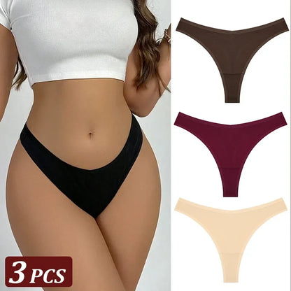3-Piece Seamless Thong Panty Set – Soft Cotton Women&