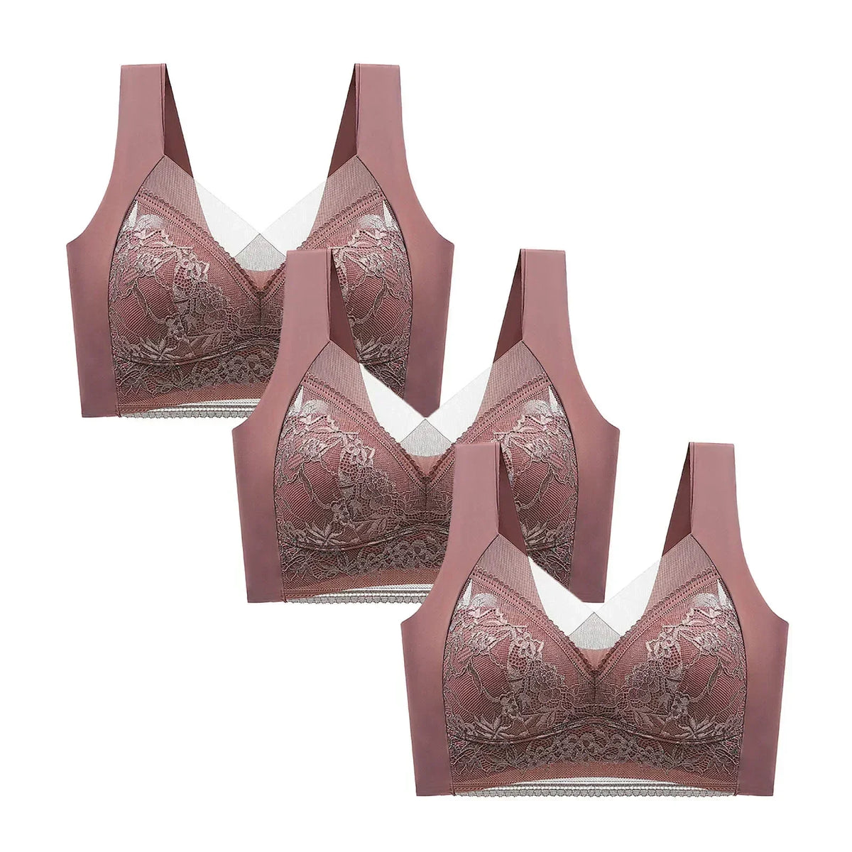 FallSweet 3PCS Lace Push Up Bras for Women Sexy Wireless Bra Ice Silk Deep V Bralette Tops Female Lingerie Mom&