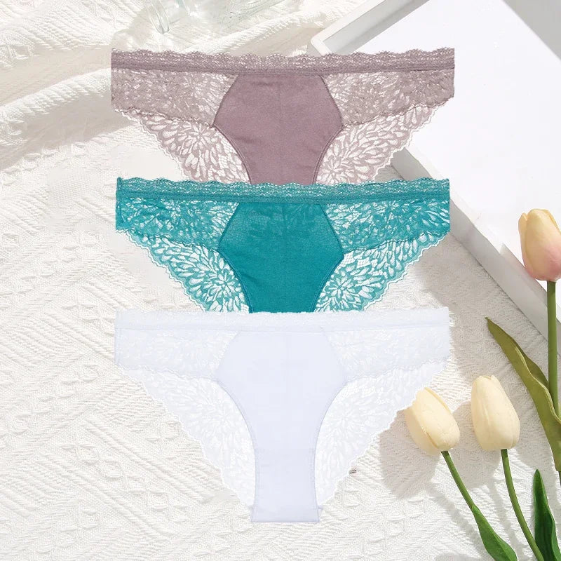 Premium Seamless Lace Briefs for Women – 3-Piece Set