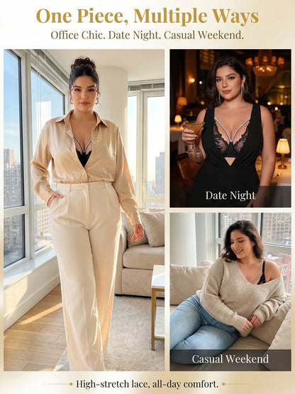 Women Plus Size Lace Bra Deep V Neck Sexy Rhinestone Strap Bralette For Big Fat Girls Comfortable Underwear For Big Breasts 3087