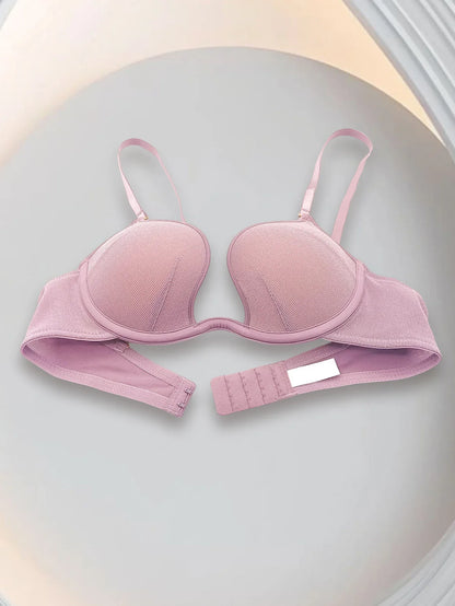 Purple deep V gather top bra women&