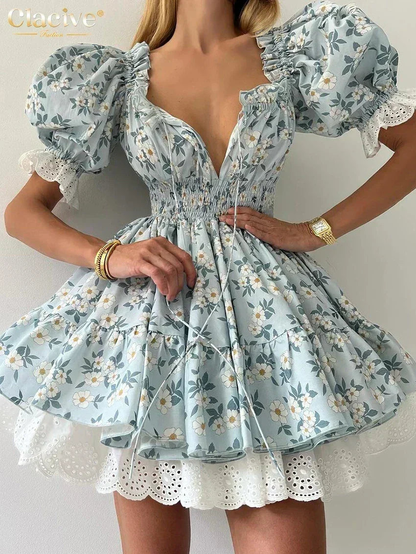 Clacive Summer Slim Print Women&
