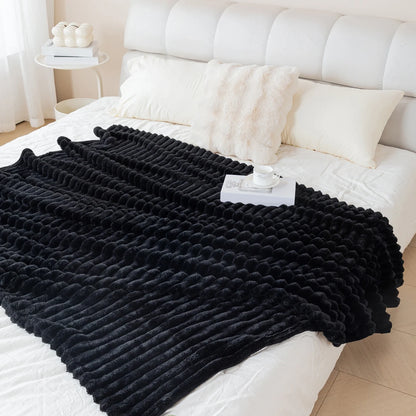 1pc solid color thick wide stripe multifunctional blanket, can be used as bed sheet covering blanket, nap blanket, pet blanket