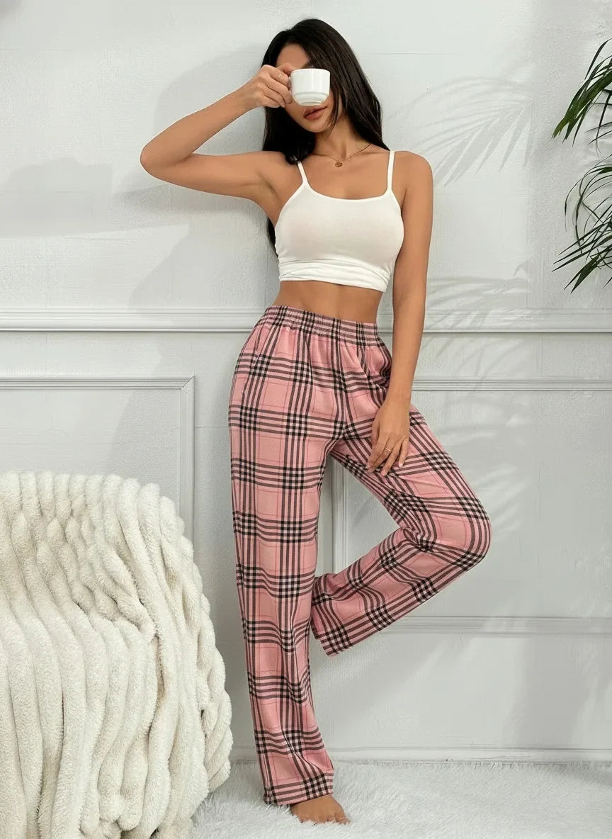 Autumn Winter Pajama Pants for Women Fuzzy Pack Long Fleece Buffalo Plaid Sleep Bottoms Soft Drawstring Lounge Sleepwear