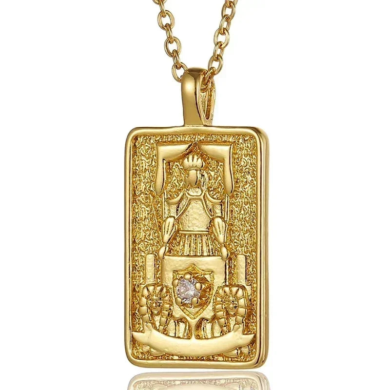 YILUOCD Original Zirconia Tarot Card Necklace Classic Tarot Queen Lover Magician Moon Wealth Amulet Stainless Steel Jewelry