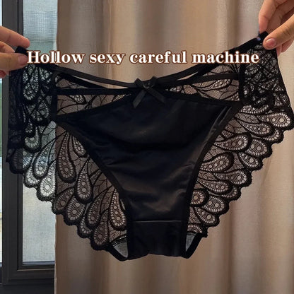 Plus Size Silk Shorts Sexy Lady Lace Hollow Breathable Satin Panties Women