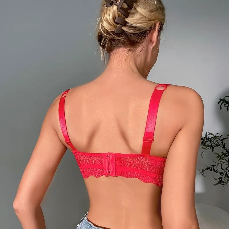 Beauwear Elegant Rhinestone Straps Scallop Trim Bra for women Contrast Lace Push Up Bras 80B 85B 90B 95B-137