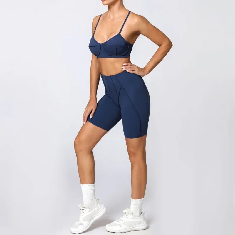 2-Piece Yoga Set – Open Back Sports Bra &amp; High Waist Shorts