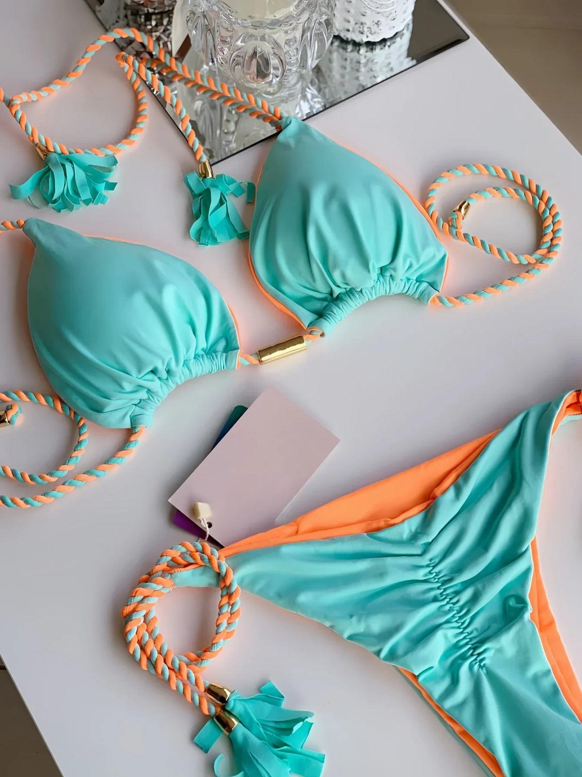 Sexy Solid color Two-piece Triangle Swimwear Women&