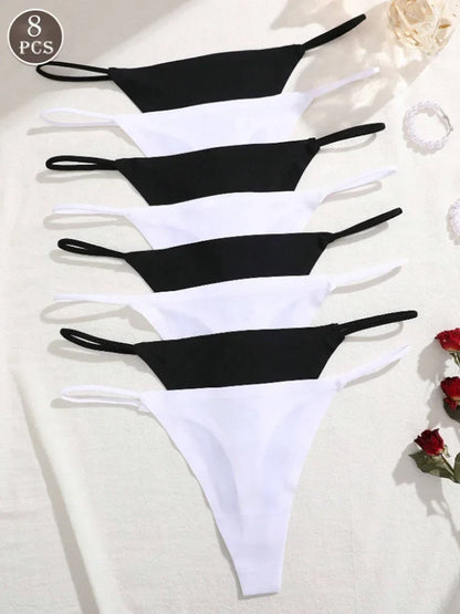 8Pcs/Set Seamless Thong Women Invisible Thin Strap Low Waist High Stretch Flexibility Panties Sexy Underwear Briefs T-back