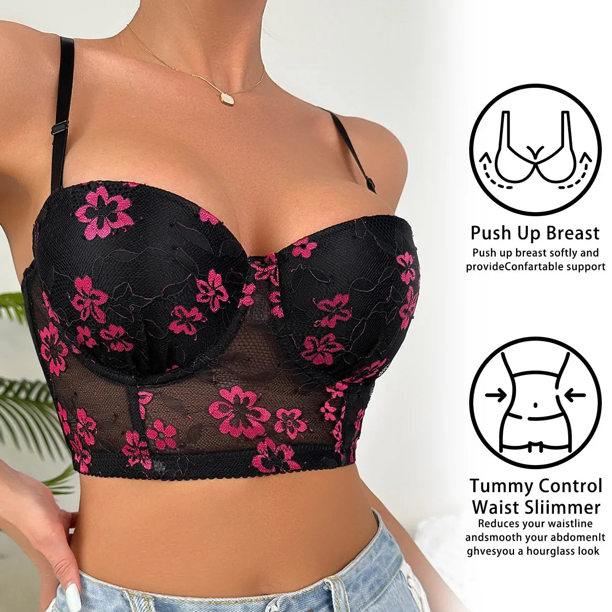 Pretty Women Underwear Embroidered printed corset Women Push Up Bra black Lingerie Lace Bra B6131
