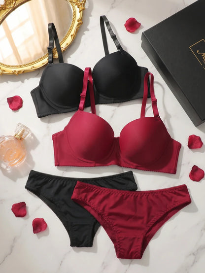 hot selling 2 set Solid Lingerie Set For Women Gathering Push Up Bra daily Women Underwear Set For Date Night Sexy Lingeri J2611