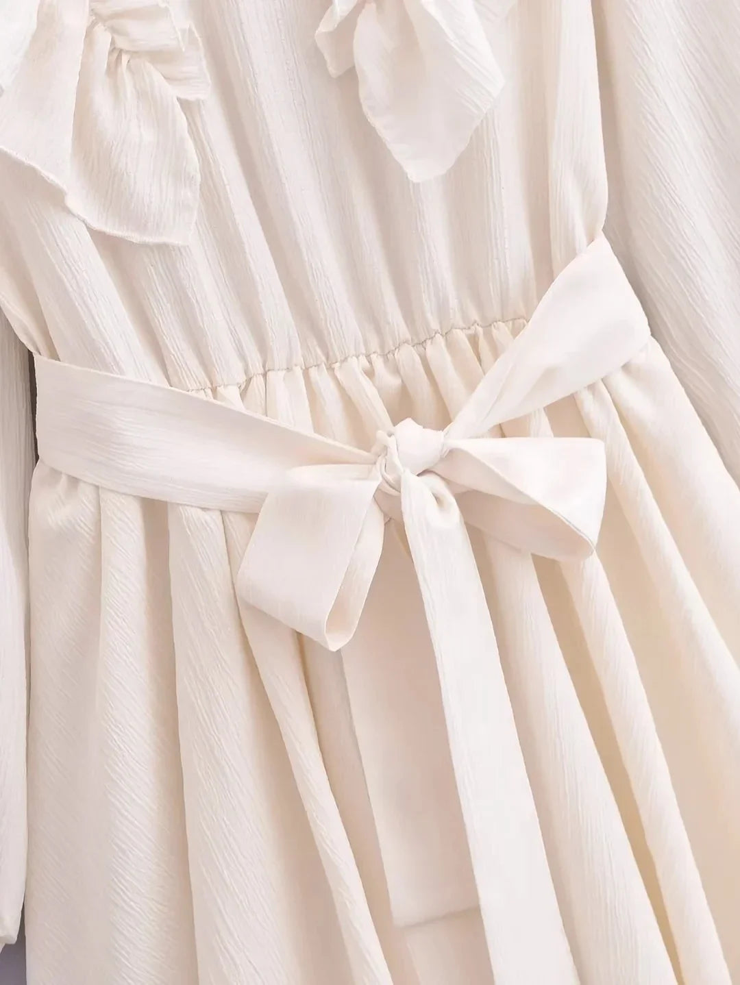 Foridol Ruffles Tierred Beige Lantern Sleeve Women&