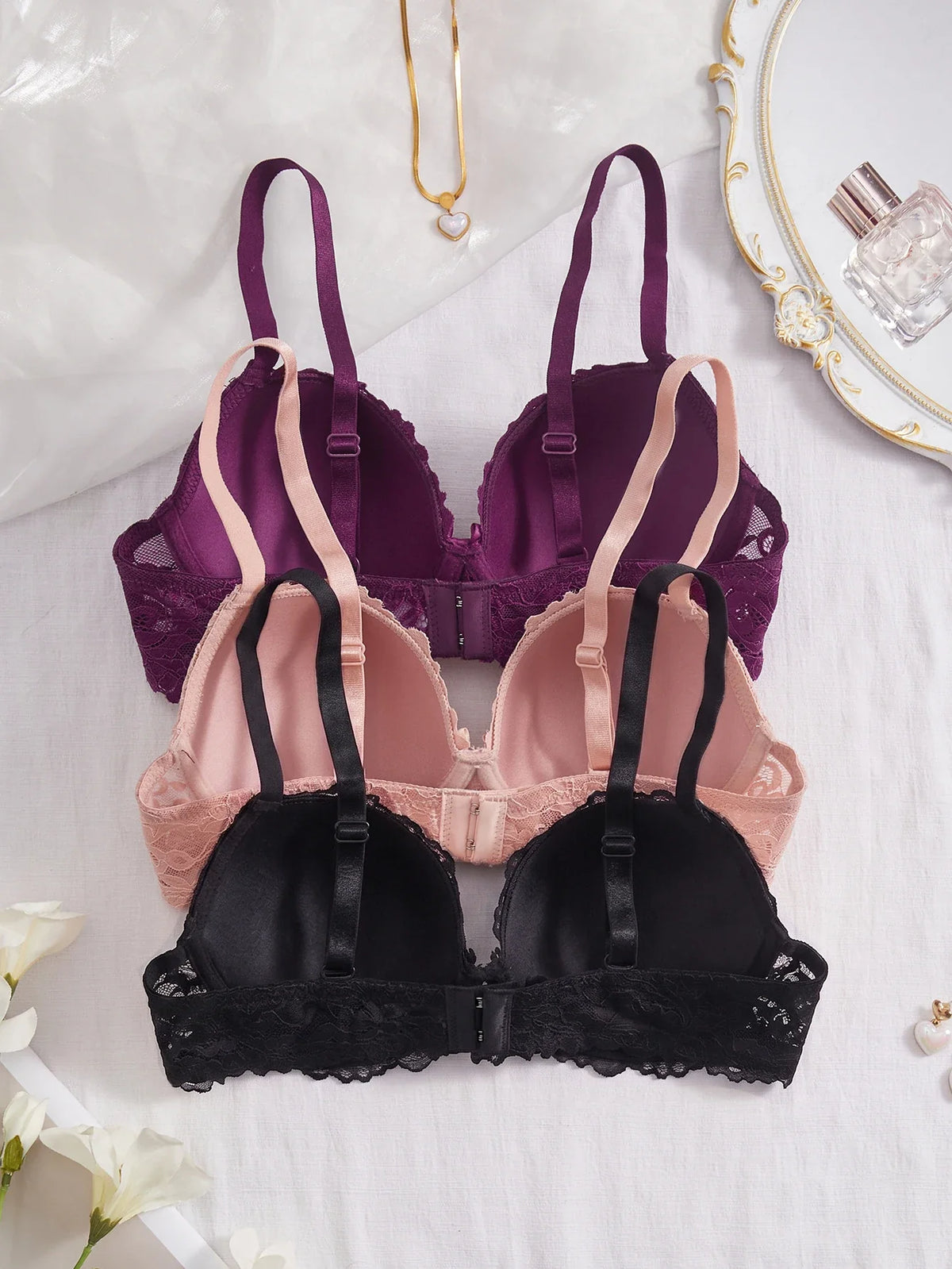 3Pcs Floral Lace Women&