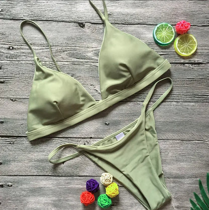 DEKA Women Sexy Solid Mini Micro Bikini Set Push-up padded Bra Thong Split Swimwear Female Bandage Bathing Suit Lacing Swimsuit