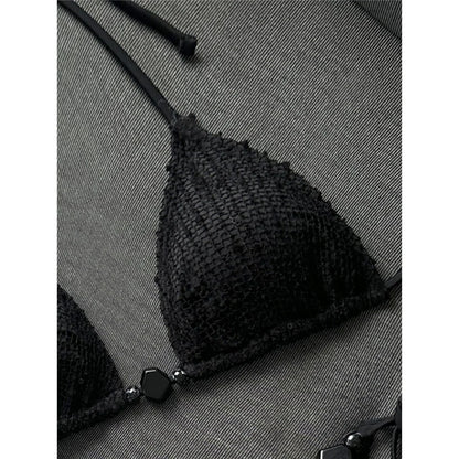 Halter Fishnet Bikini Women Swimwear Female Swimsuit Two-Pieces Bikini Set High Cut Leg Padded Bather Bathing Suit Swim V8339