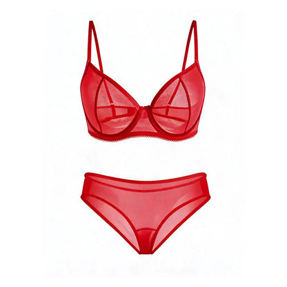 Ultra-Thin French-Style Underwire Seductive Bra, See-Through Transparent Sexy Large Bust Mesh Push-Up Lingerie, Plus-Size Bra Set