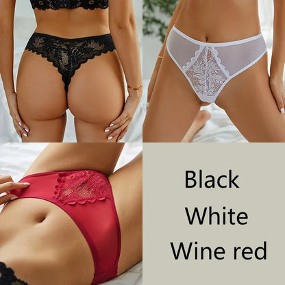 3-Piece Lace Thong Set for Women — Sexy Low-Rise G-String Panties