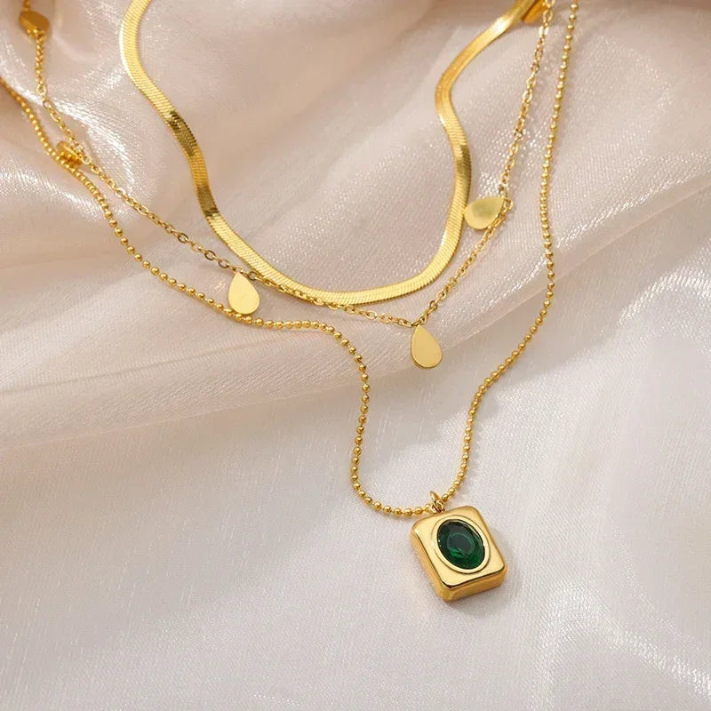 316L Stainless Steel Multilayer Heart Necklace For Women Girls Goth Gold Color Clavicle Chain Charm Choker Jewelry Birthday Gift