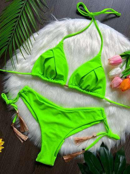 Sexy Folds Bikini Set Solid Micro Bikinis Women Swimsuit Female Triangle Swimwear Beach Wear Bathing Suit