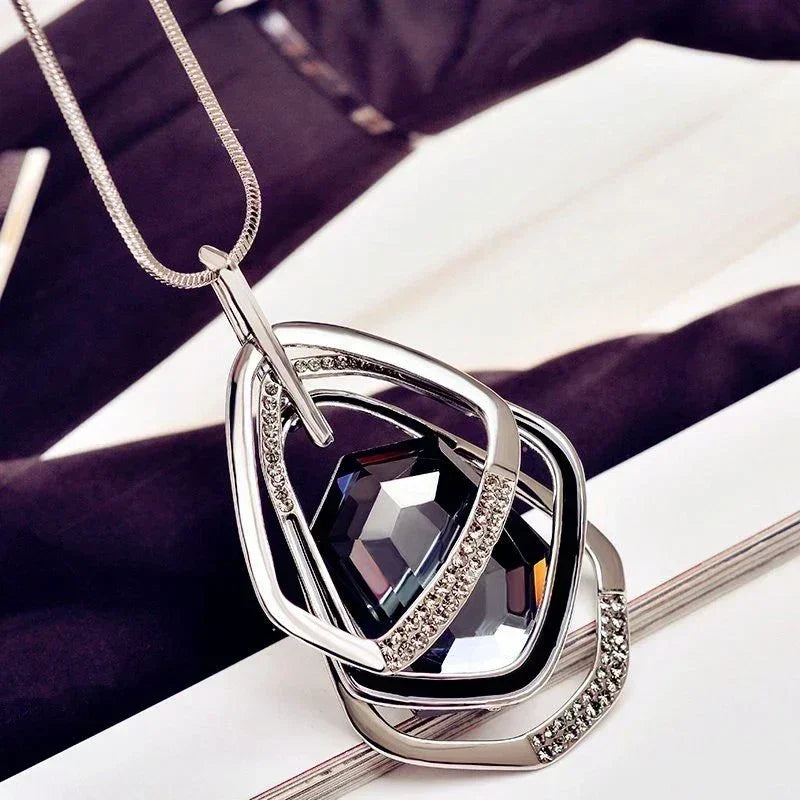New Arrival Long Necklaces for Women 2024 Fashion Gray Crystal Choker Collier Femme Statement Necklaces &amp; Pendants Accessories