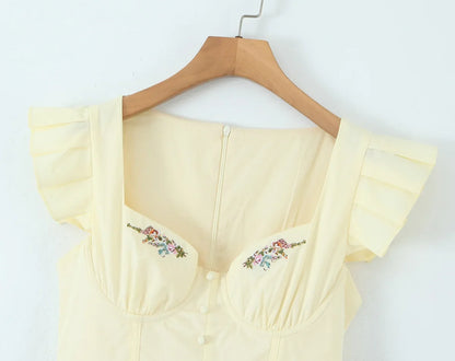 Floral Embroidery Cotton Summer Women&