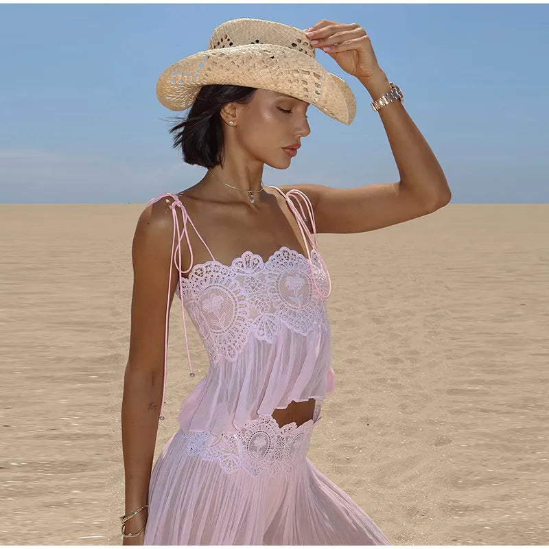 Beach Floral Lace Hollow Out Women&