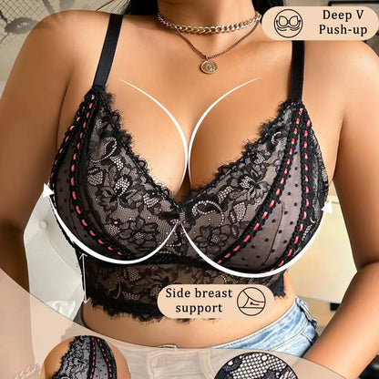 Sexy lace thin plus size lingerie without underwire bra women&