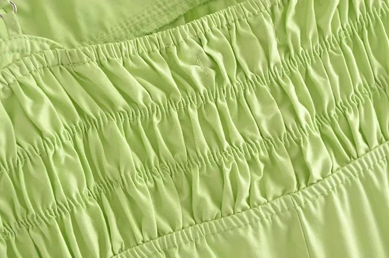 Foridol Elastic Smocking Green Cotton V Neck Summer Women&