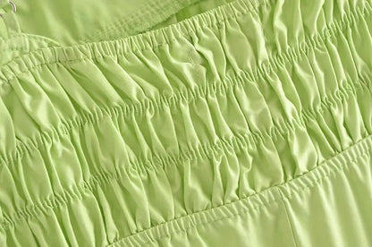 Foridol Elastic Smocking Green Cotton V Neck Summer Women&