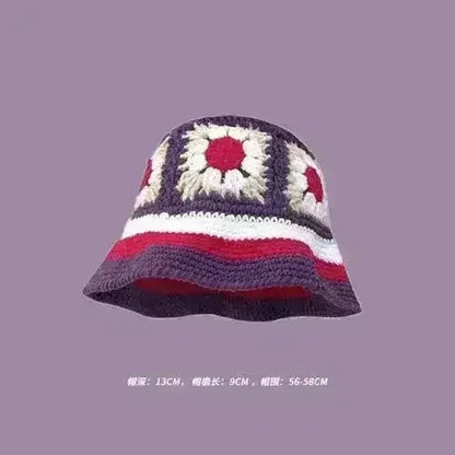 Handmade Knitted Bucket Hat - Cotton Boho Print - All-Season Stretchy Fit