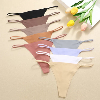 8Pcs/Set Seamless Thong Women Invisible Thin Strap Low Waist High Stretch Flexibility Panties Sexy Underwear Briefs T-back