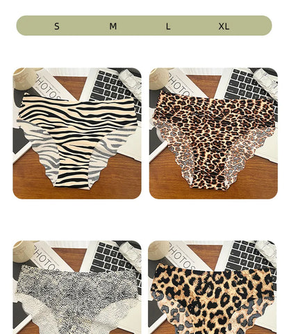 1pcs Seamless Panties Ladies Leopard Print Sexy Underwear Zebra Stripe Briefs Ice Silk Panty Invisible No Trace Solid Underpants