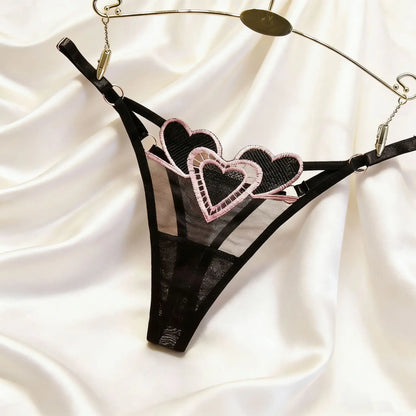 Embroidery Heart Thin Sexy Girls G String Thong Panties Women Briefs Hollow Out Transparent Underwear Female Lingerie