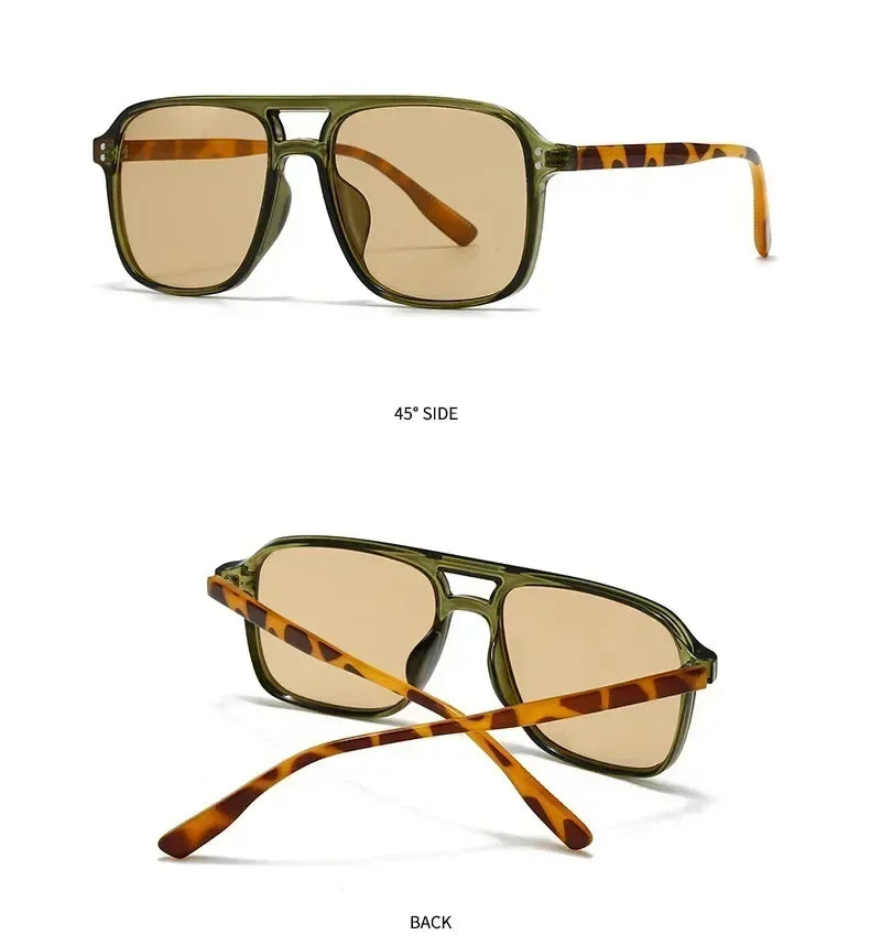 SO&amp;EI Fashion Double Bridges Square Rivets Women Sunglasses Retro Men Gradient Shades UV400 Sun Glasses