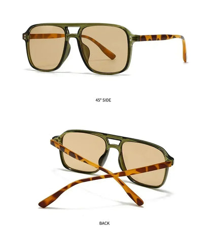 SO&amp;EI Fashion Double Bridges Square Rivets Women Sunglasses Retro Men Gradient Shades UV400 Sun Glasses