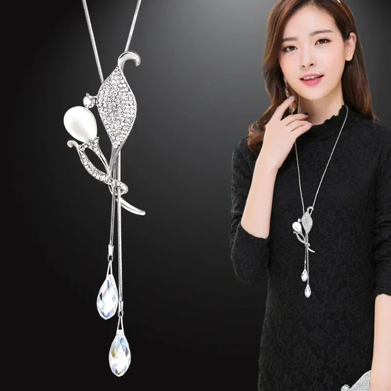 New Arrival Long Necklaces for Women 2024 Fashion Gray Crystal Choker Collier Femme Statement Necklaces &amp; Pendants Accessories
