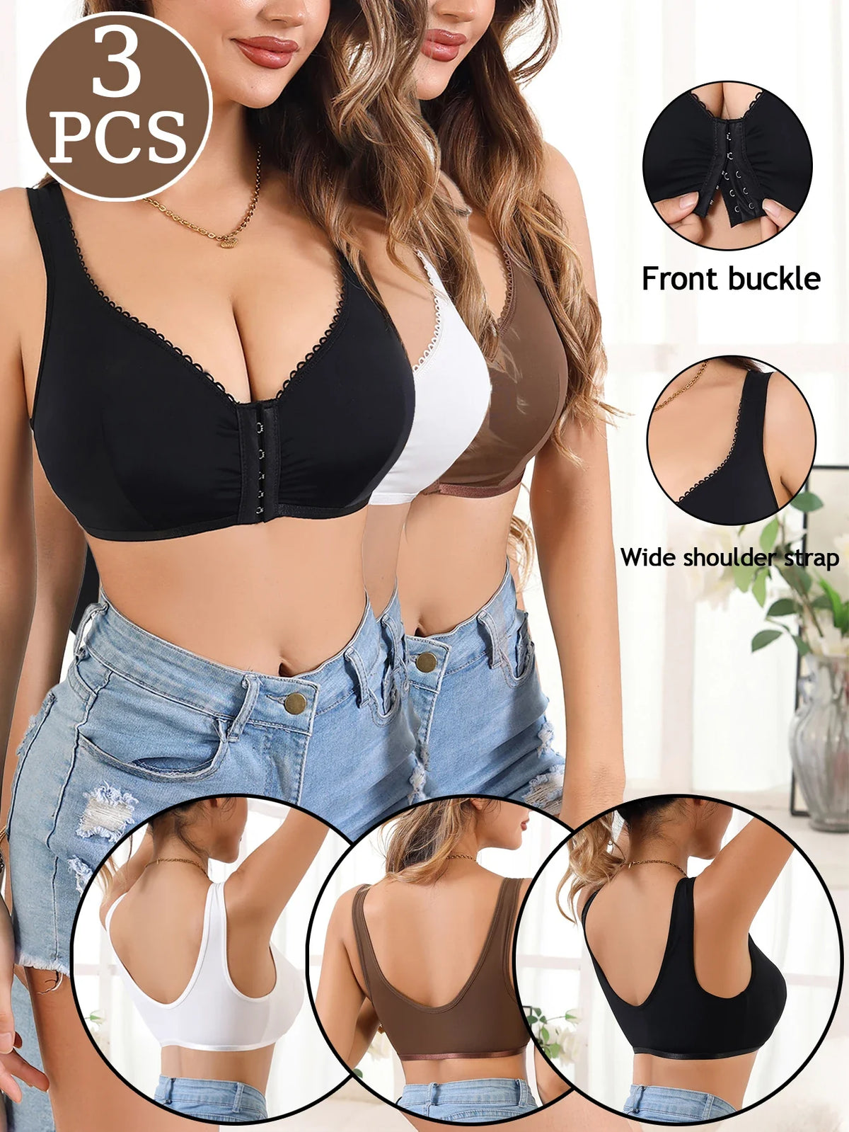 3Pcs/Set Summer Solid Wireless Women&