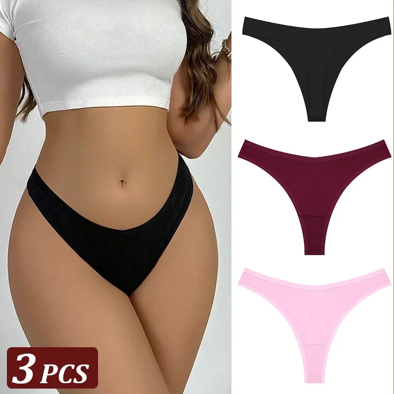 3-Piece Seamless Thong Panty Set – Soft Cotton Women&