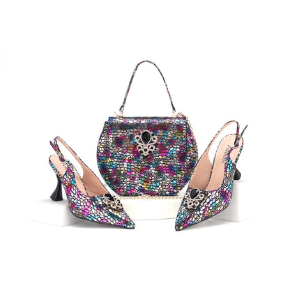 doershow beautiful BLUE Italian Shoes And Bag Sets For Evening Party With Stones Italian Leather Handbags Match Bags!  HWS1-1