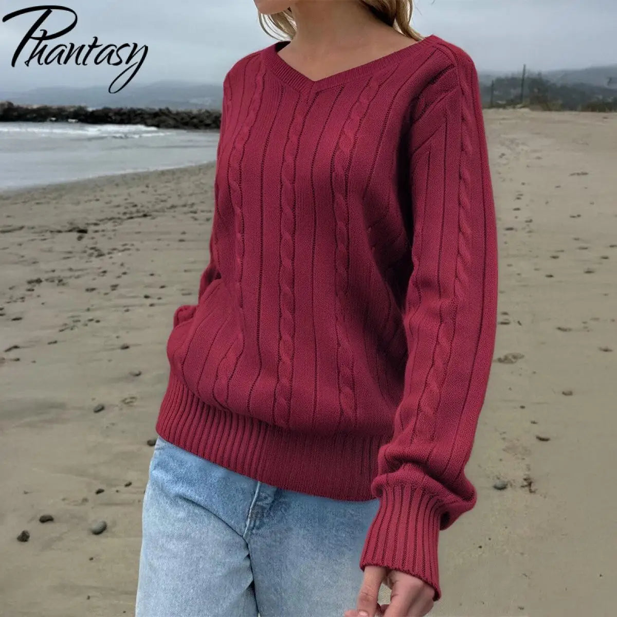 Phantasy Retro Solid Color Sweater Winter Women&