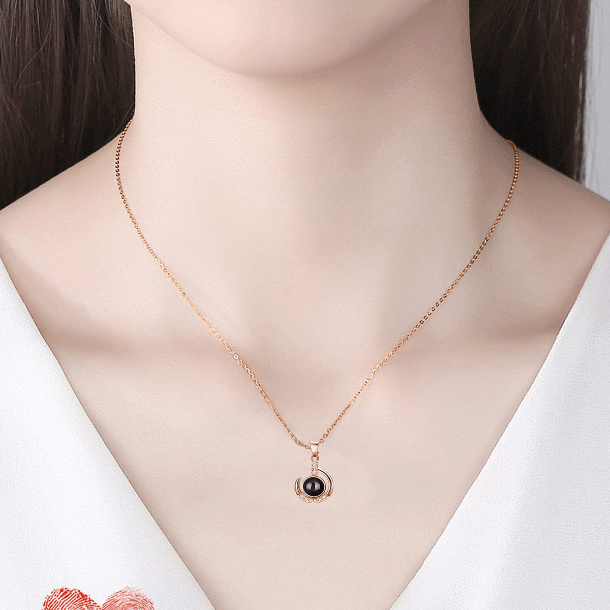 Customizable photo Silver 925 Necklace 100 Languages I Love You Projection Pendant