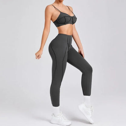 2-Piece Yoga Set – Open Back Sports Bra &amp; High Waist Shorts
